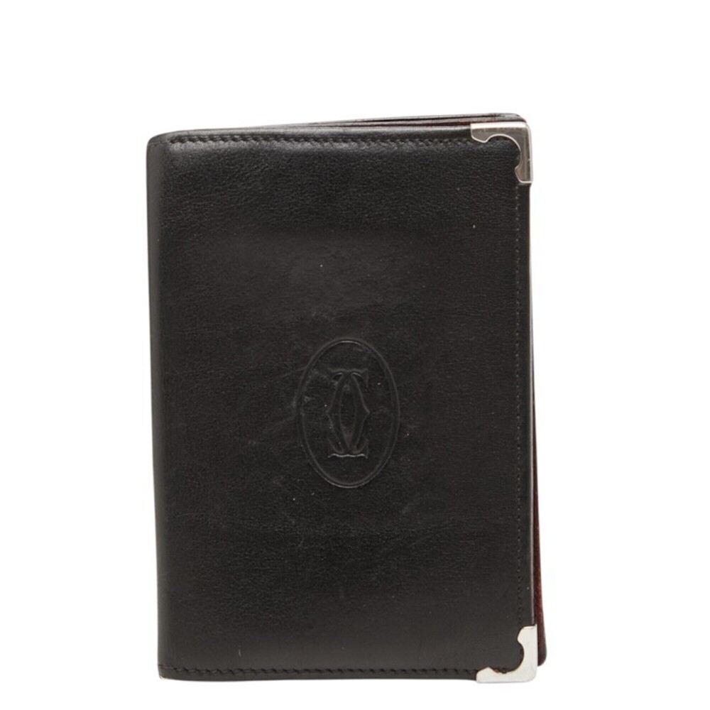 Cartier Cabochon Business Card Holder/Card Case, Black Leather, Women's, CARTIER